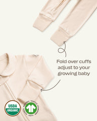 MON CHOU Footie collar and zipper details for easy dressing
