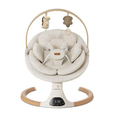 Monamii baby swing with wood grain design for a stylish calming nursery.