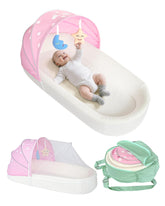 MonGianda Nest Lounger with canopy for calm newborn naps in pink.