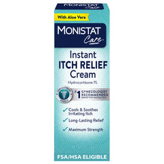 Monistat Instant Itch Relief Cream tube showing compact fragrance-free relief option.