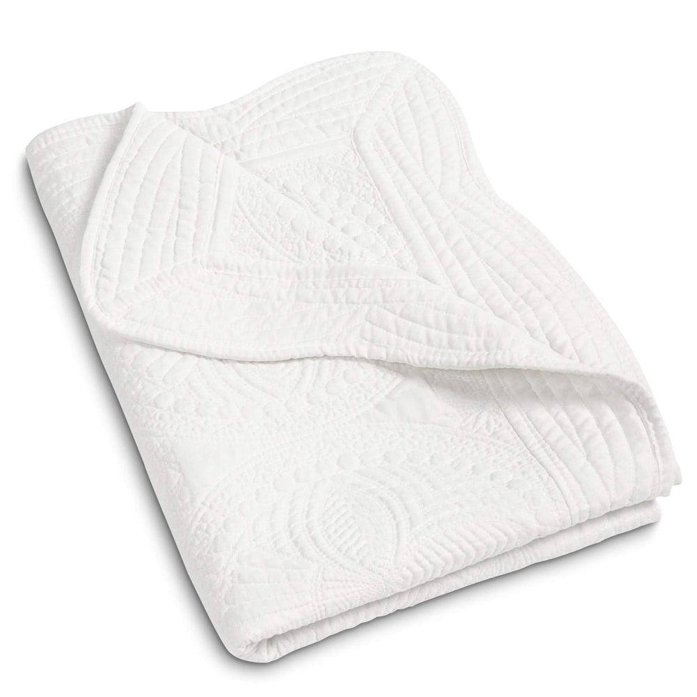 MONOBLANKS baby quilt with scalloped edge adds delicate nursery accent