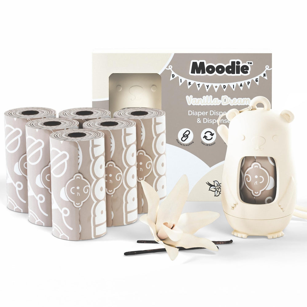 Moodie bear dispenser front view showing compact nursery accessory.