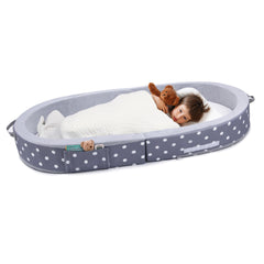 Mooedcoe portable foldable toddler bed folded for travel convenience.