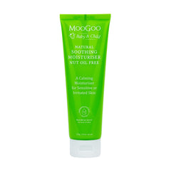 MooGoo Baby Soothing Moisturizer bottle shows nut-free formula for sensitive skin.