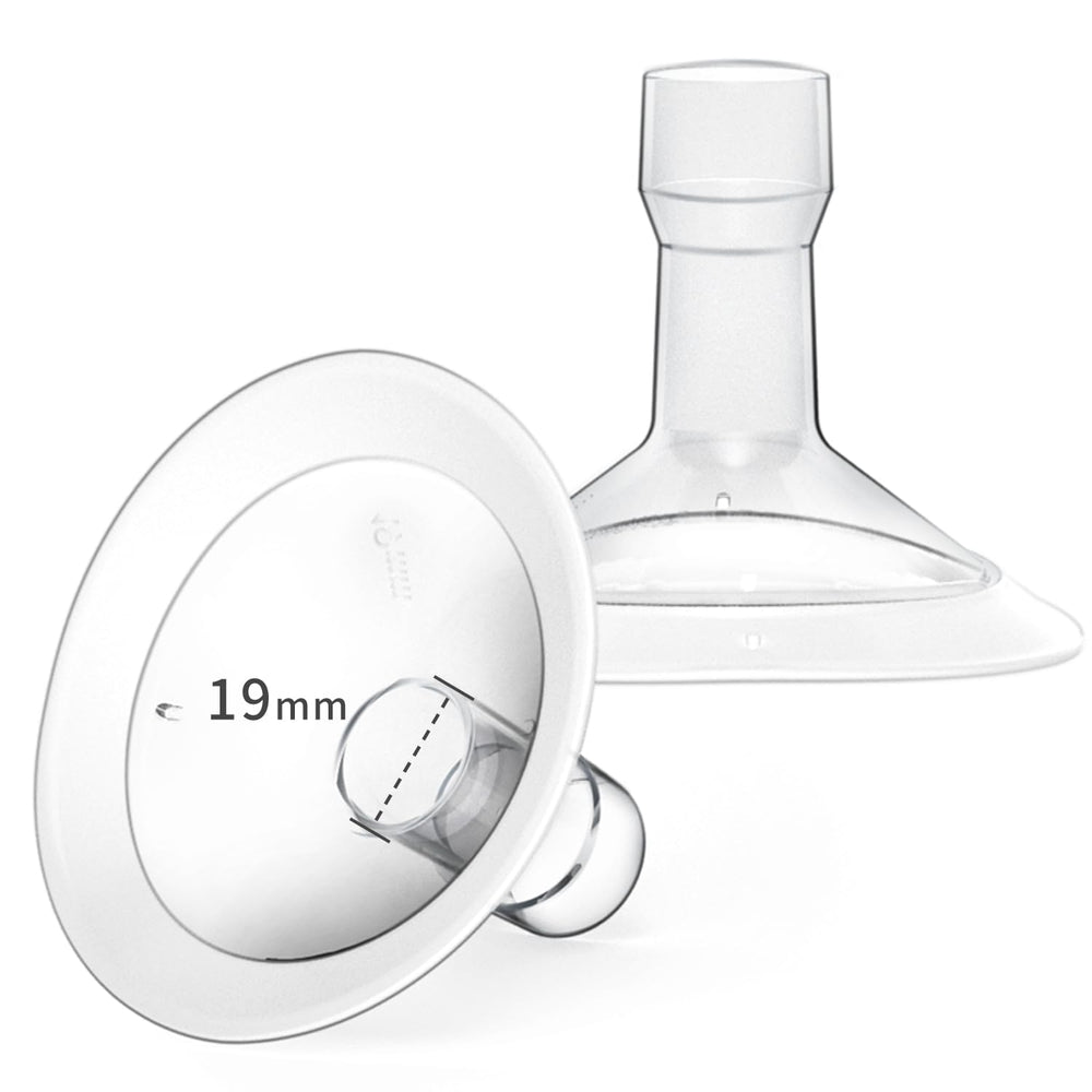 MOOMentaneous 19mm oval flanges assembly for Medela-compatible pumps improves pump comfort.