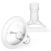 MOOMentaneous 19mm oval flanges assembly for Medela-compatible pumps improves pump comfort.