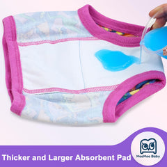 MooMoo Baby potty training pants side view showing stretchy waistband for easy access.