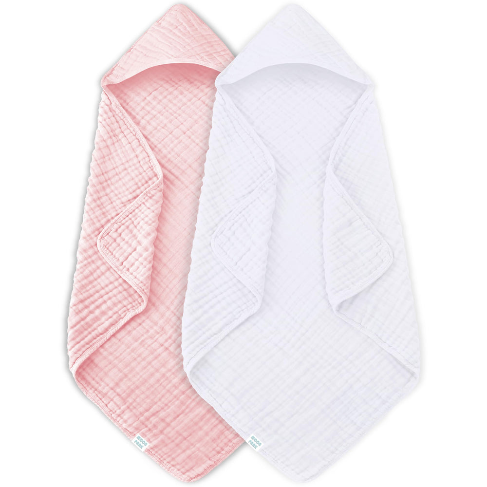 MOON PARK white muslin hooded towel with plush 6-layer fabric for gentle baths
