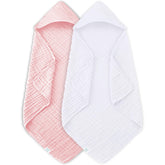 MOON PARK white muslin hooded towel with plush 6-layer fabric for gentle baths