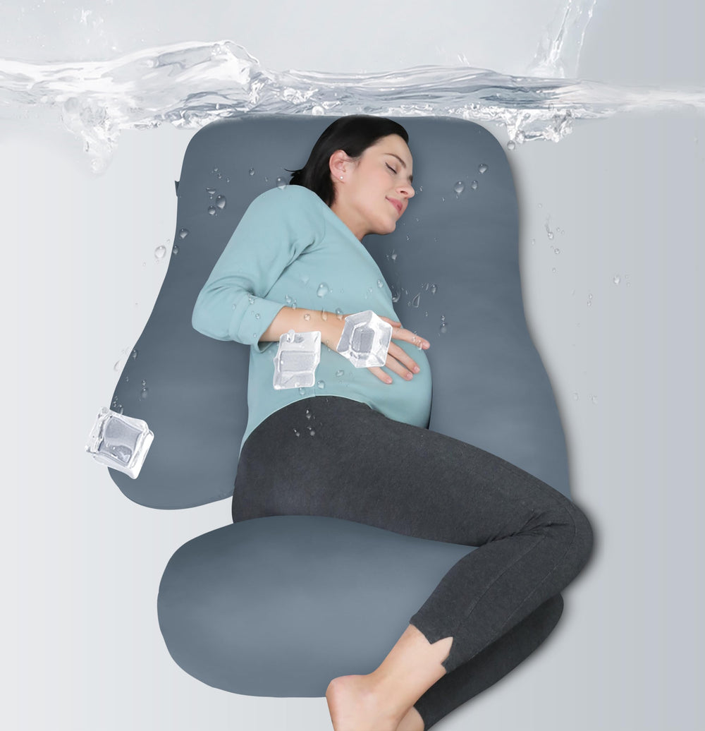 MOON PARK pregnancy pillow in grey supports full body alignment for restful nights