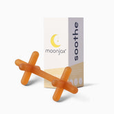 Moonjax baby teether close-up highlighting safe silicone material for gums