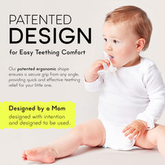 Moonjax teether being cleaned, dishwasher-safe for quick cleaning.