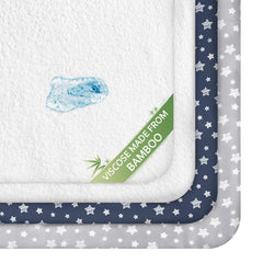 Moonsea crib sheets set in grey and navy for boys' nursery comfort.
