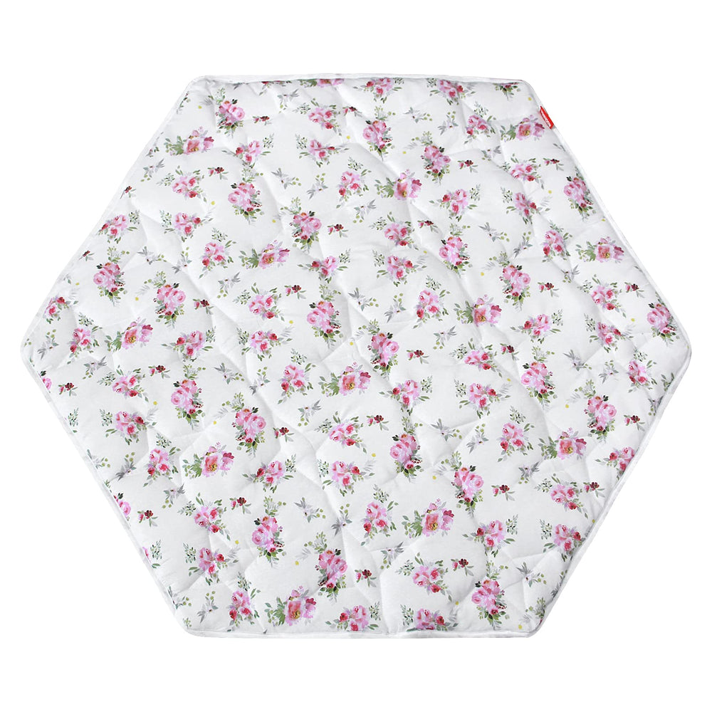 Moonsea hexagon playpen mat with floral pattern provides cozy crawling surface