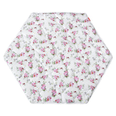 Moonsea hexagon playpen mat with floral pattern provides cozy crawling surface