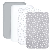 Moonsea mini crib sheets four-pack grey with elastic edge for a secure fit.