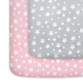 Moonsea pack n play sheets girl grey pink close-up showing soft microfiber fabric for gentle comfort