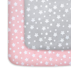 Moonsea pack n play sheets girl grey pink close-up showing soft microfiber fabric for gentle comfort