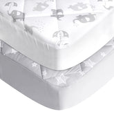 Moonsea Pack N Play sheets top view on mattress showing a secure fit and clean lines