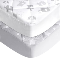 Moonsea Pack N Play sheets top view on mattress showing a secure fit and clean lines