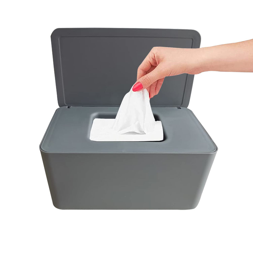 Moorfowl baby wipe dispenser front view with large capacity for busy households.