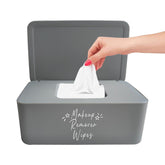 Moorfowl makeup wipes container grey front view keeps the vanity organized.