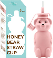 Mootikar Honey Bear straw cup pink supports independent drinking for toddlers.