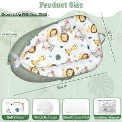 Reversible organic cotton cover from Morabloomy lounger with grey and dinosaur patterns.