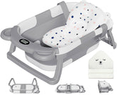 MoreFeel collapsible baby bathtub folded for compact storage and travel.