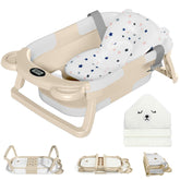 MoreFeel collapsible baby bathtub folded for compact storage and travel convenience