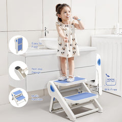 MoreFeel foldable toddler stool helping child wash hands safely at sink