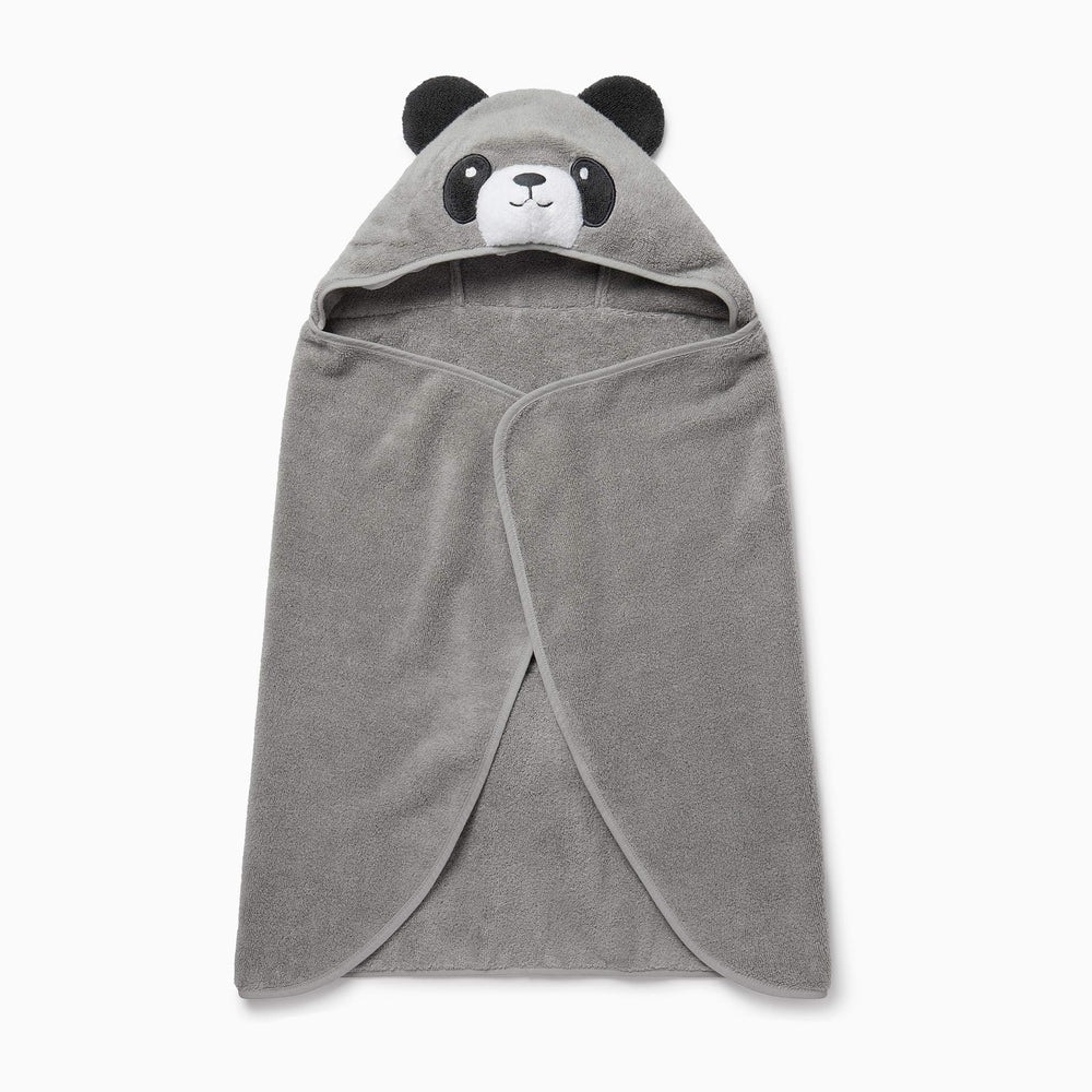 MORI panda hooded towel in grey for kids after bath, cozy and absorbent