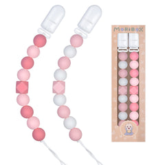 MORIBOX pink pacifier clip 2-pack keeps pacifiers close and easy to reach