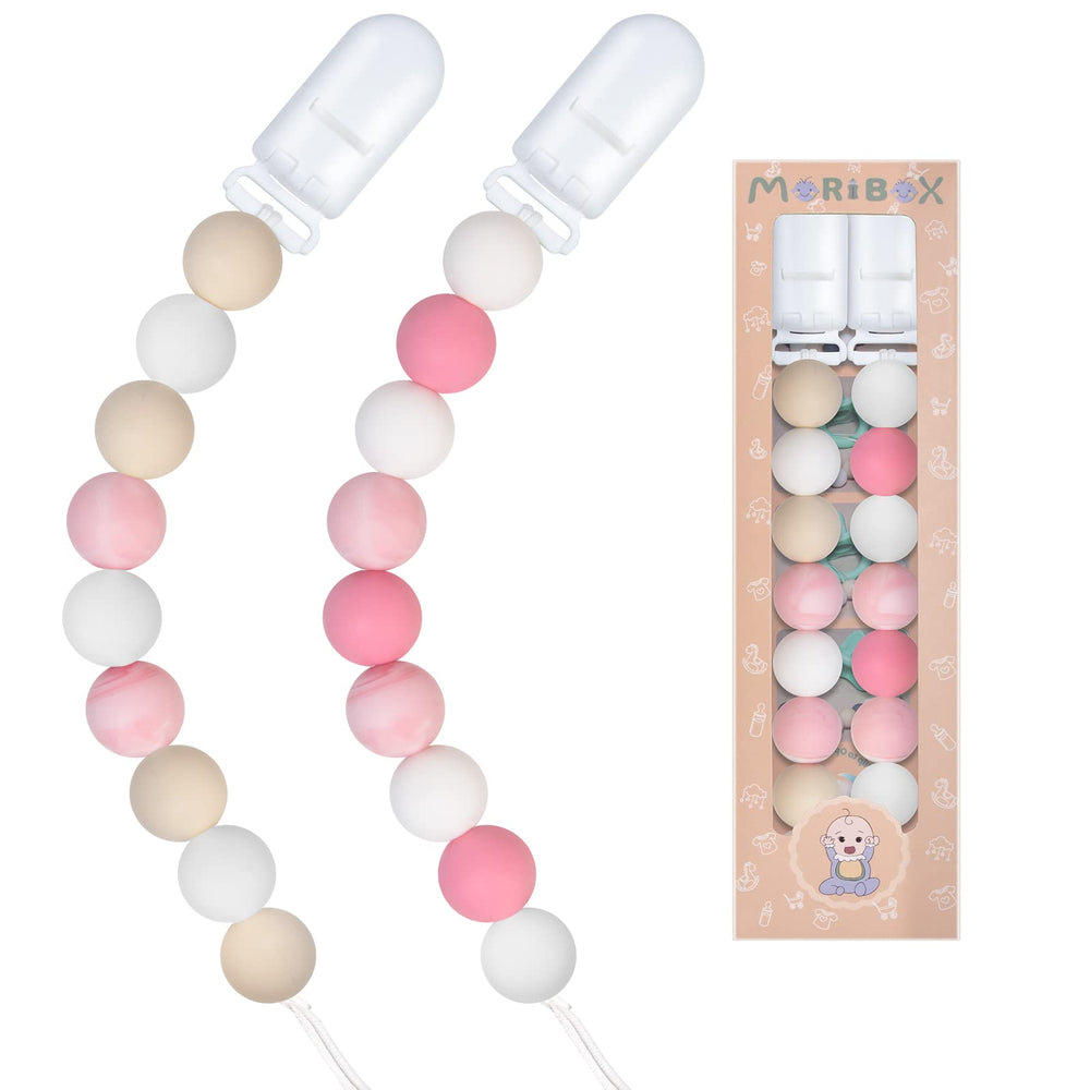 MORIBOX pacifier clips show elegant design and easy pacifier reach for baby