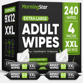 Morning Star adult wipes for the elderly—240 no-rinse wipes in four-pack case, convenient daily care.
