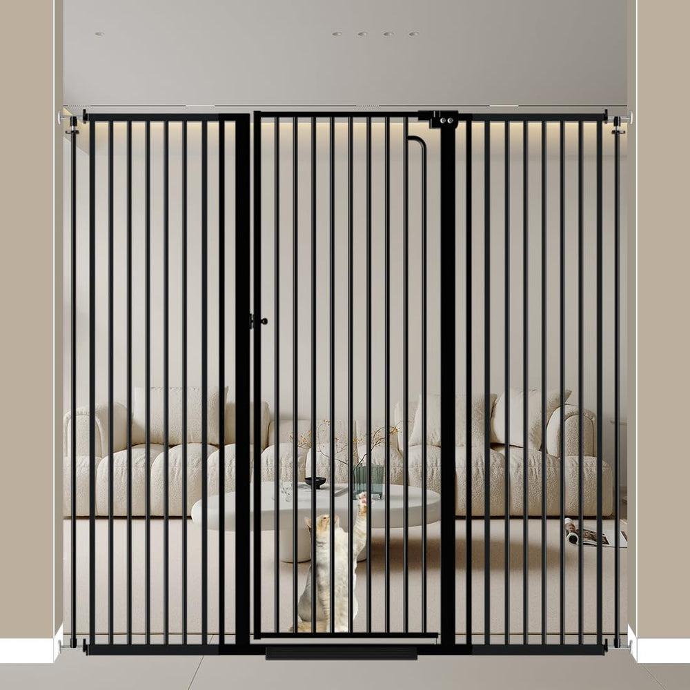 Mornyray 57 tall gate in doorway, closed for secure pet containment.
