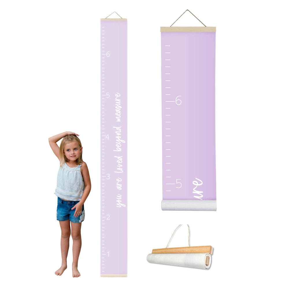 Morxy canvas growth chart in purple, front view for tracking kids' height over time.