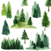 MOSITU watercolor pine tree wall decal with easy peel-and-stick installation.