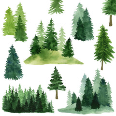 MOSITU watercolor pine tree wall decal with easy peel-and-stick installation.