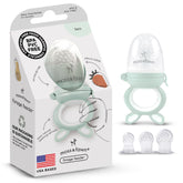 Moss and Fawn forage feeder with frozen-breastmilk popsicle soothing teething.