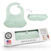 Moss and Fawn Gather & Roll Bib in fern for easy on-the-go meals.