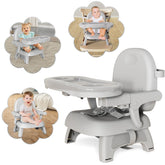 Mostop baby booster seat for dining table in gray, compact and foldable for easy use.
