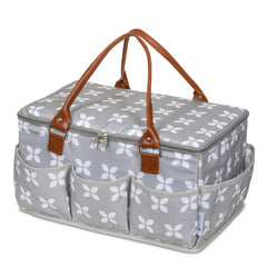 Moteph extra-large diaper caddy with zip-top cover keeps baby essentials organized.