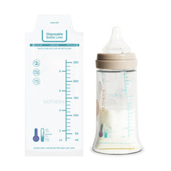 Liner secured at the neck to fit most bottles.