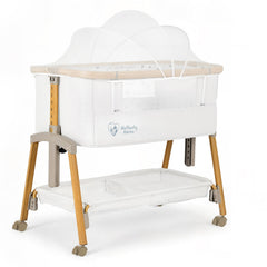 Motherly Haven bassinet with mosquito net promotes breathable comfort around baby