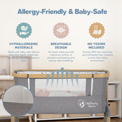 Motherly Haven bassinet under-storage drawers keep essentials within arm's reach.