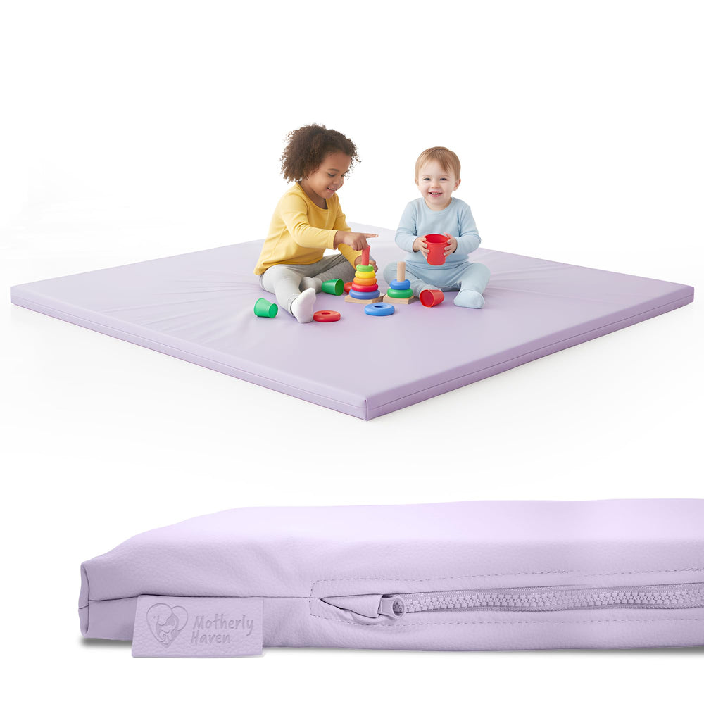 Motherly Haven Play Mat Cover in purple, front view, keeps your mat clean and ready for play.