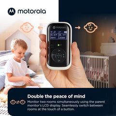 Motorola Nursery dual-room monitor unit with antenna for reliable audio