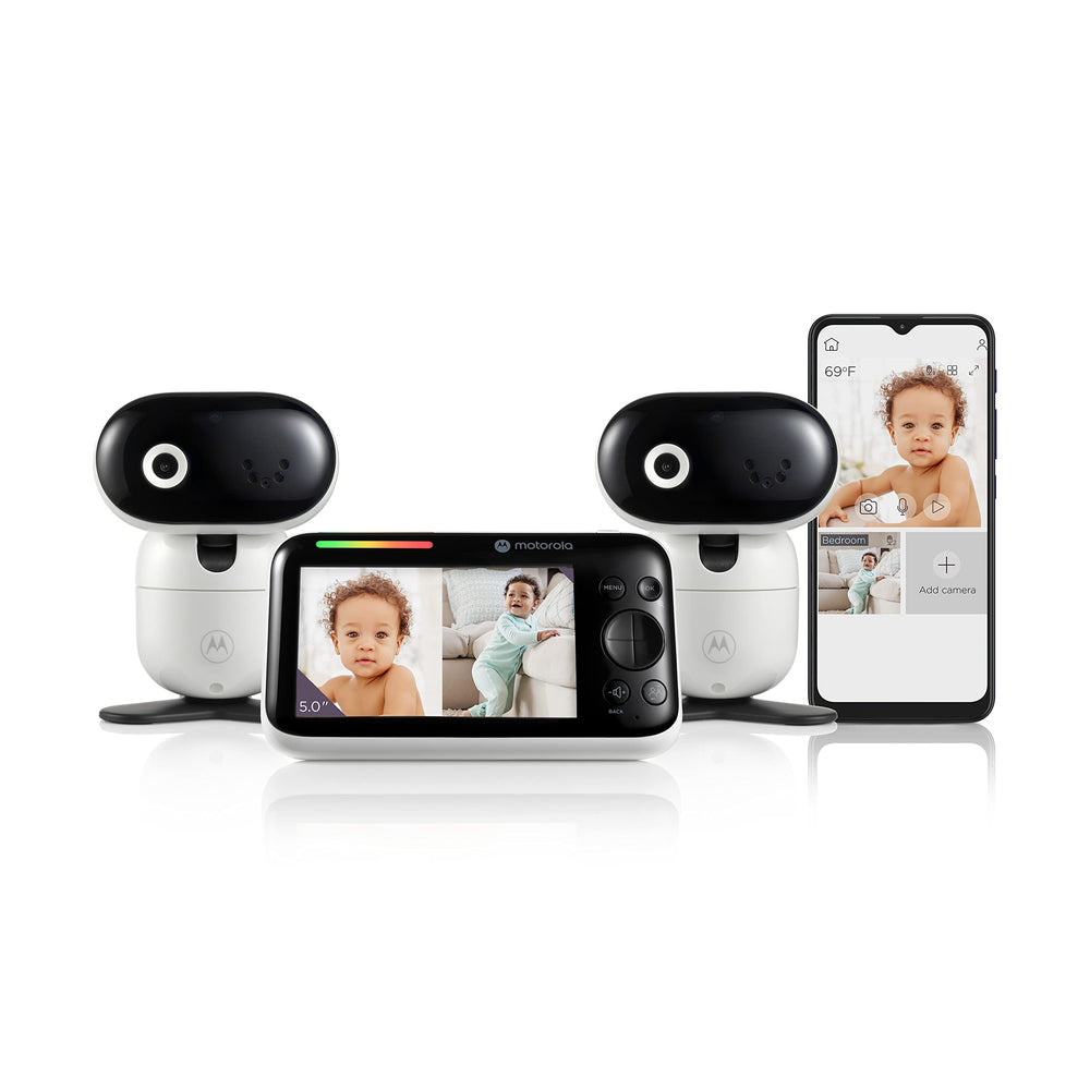 Motorola Nursery Monitor shows a two-camera setup for full nursery view