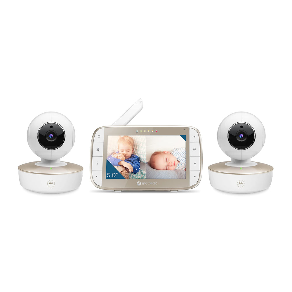 Motorola Nursery VM50G dual-camera setup in split-screen view for full-room visibility